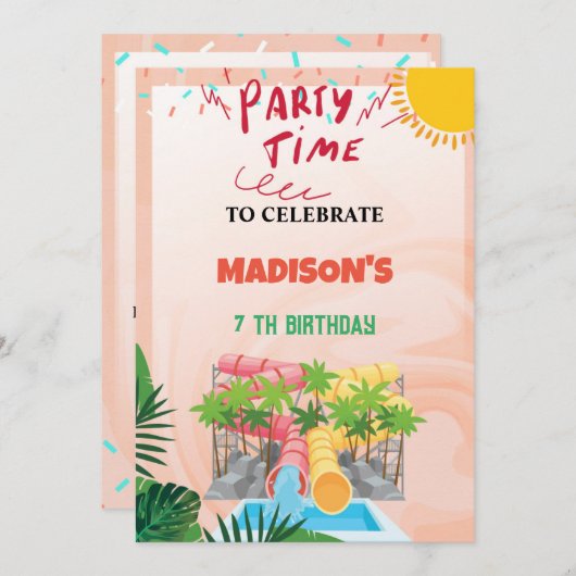 Invitation à une fête de toboggan à eau (Devant / Derrière)