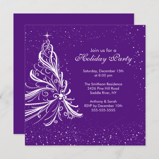 Invitation à une fête de vacances en violet et bla (Devant / Derrière)
