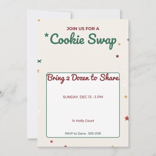 Invitation à une fête d'échange de biscuits de Noë (Devant)
