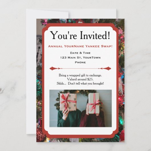 Invitation à une fête d'échange de cadeaux de Noël (Devant)