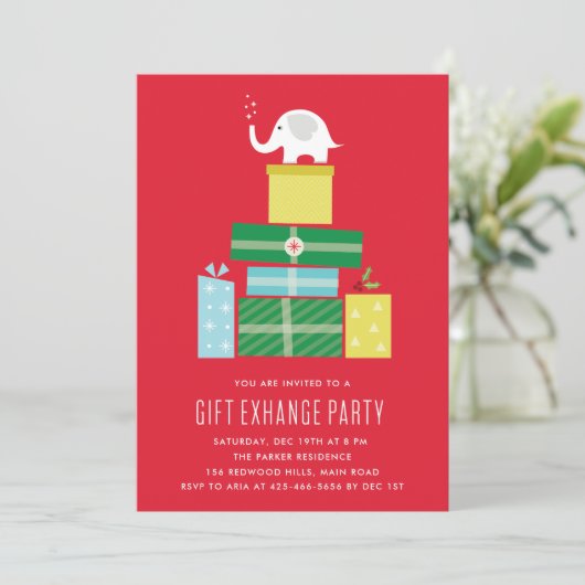 Invitation à une fête d'échange de cadeaux éléphan (Debout devant)