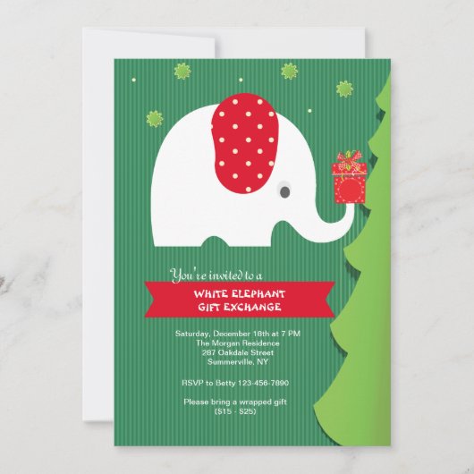 Invitation à une fête d'échange de cadeaux éléphan (Devant)