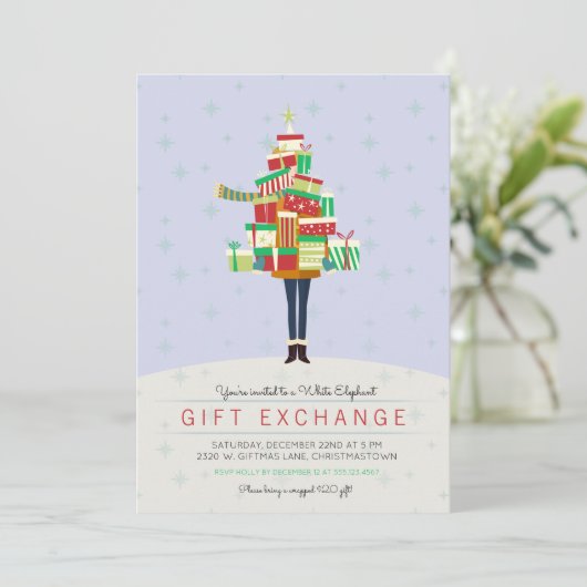 Invitation à une fête d'échange de cadeaux White E (Debout devant)