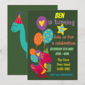 Invitation à une fête d'enfants dinosaures (Devant / Derrière)
