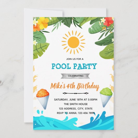 Invitation à une fête d'été avec cône de neige (Devant)
