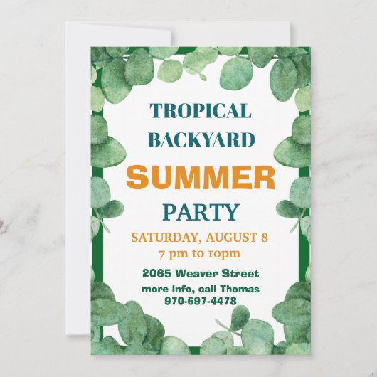 Invitation à une fête d'été tropicale dans la cour (Devant)