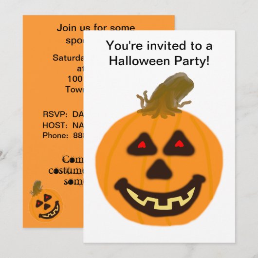 Invitation à une fête d'Halloween avec citrouille (Devant / Derrière)