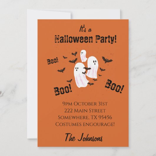 Invitation à une fête d'Halloween avec fantôme eff (Devant)