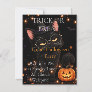 Invitation à une fête d'Halloween avec un chat noi