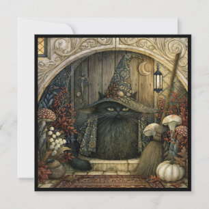Invitation à une fête d'Halloween avec un chat noi