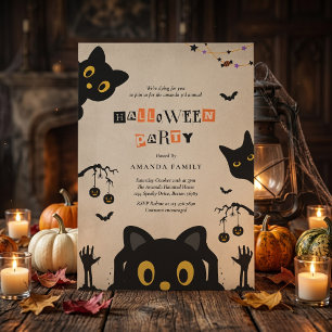 Invitation à une fête d'Halloween avec un chat noi