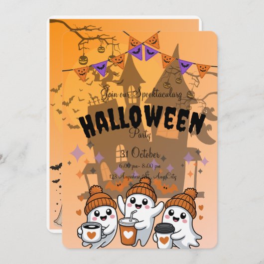 Invitation à une fête d'Halloween avec un fantôme  (Devant / Derrière)