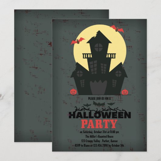 Invitation à une fête d'Halloween dans une maison (Devant / Derrière)