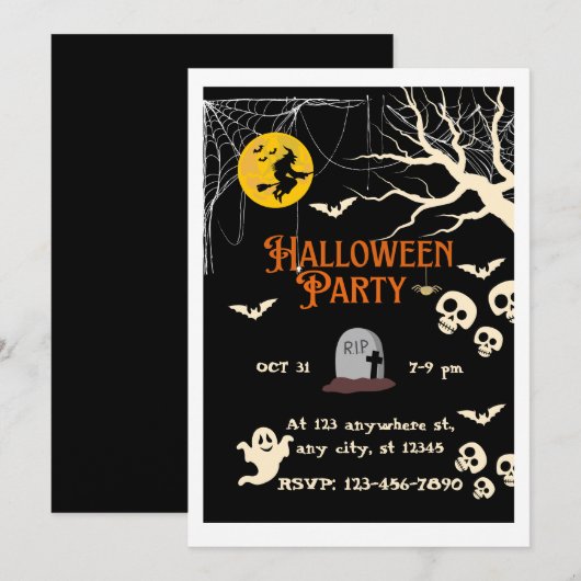 Invitation à une fête d'Halloween effrayante (Devant / Derrière)