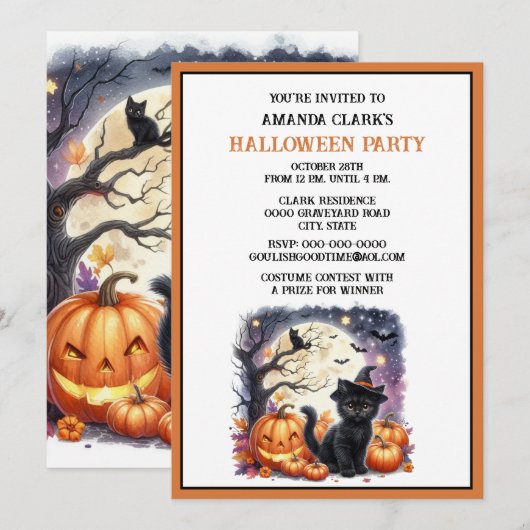 Invitation à une fête d'Halloween en costume pour  (Devant / Derrière)