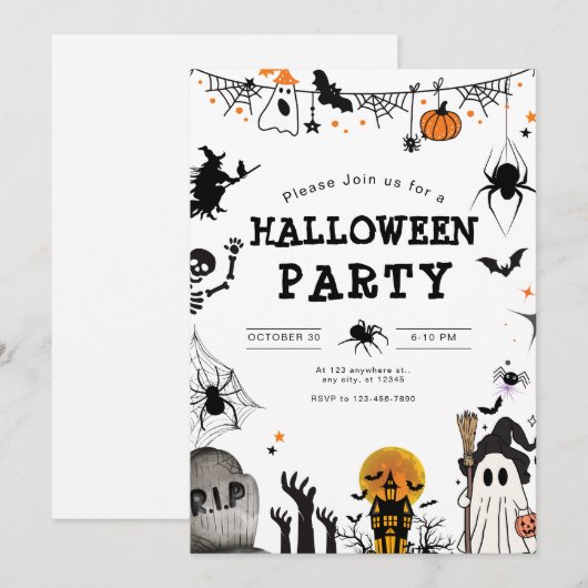 Invitation à une fête d'Halloween, Fête effrayante (Devant / Derrière)