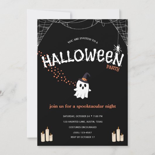 Invitation à une fête d'Halloween | Gentil Fantôme (Devant)
