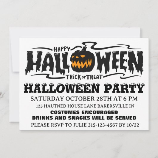 Invitation à une fête d'Halloween heureuse  (Devant)