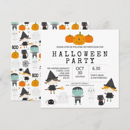 Invitation à une fête d'Halloween moderne, mignonn (Devant / Derrière)
