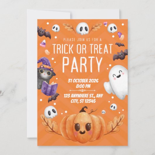 Invitation à une fête d'Halloween Orange Mignonne (Devant)