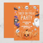 Invitation à une fête d'Halloween Orange Mignonne (Devant / Derrière)