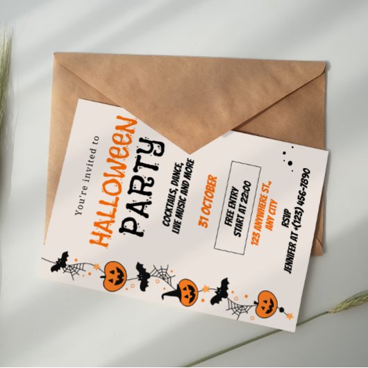 Invitation à une fête d'Halloween Orange Noir Enjo