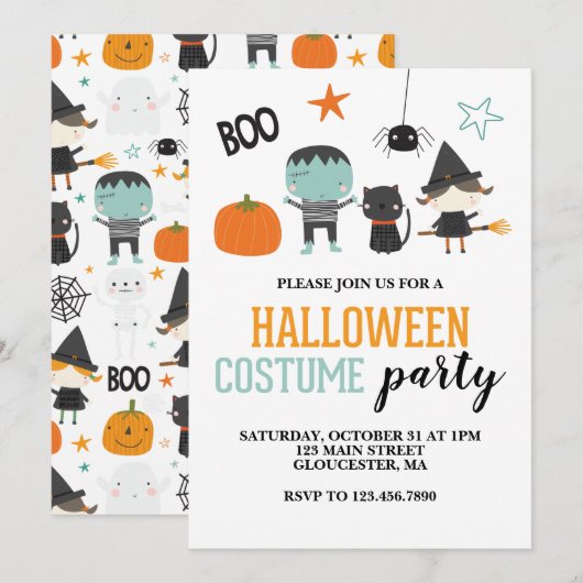 Invitation à une fête d'Halloween pour enfants en  (Devant / Derrière)