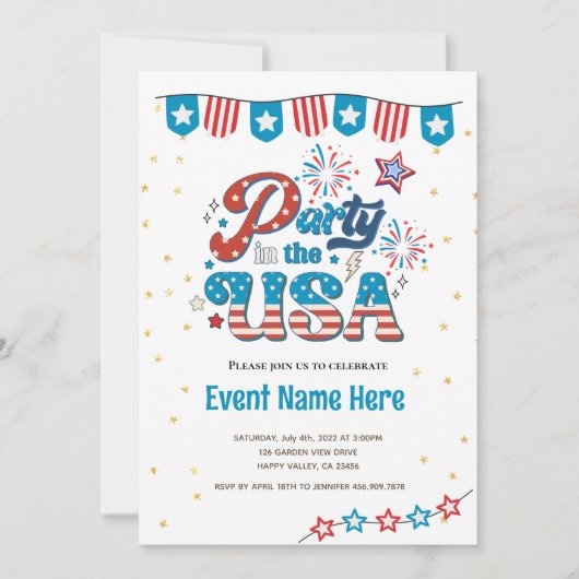 Invitation à une fête du 4 juillet aux États-Unis  (Devant)