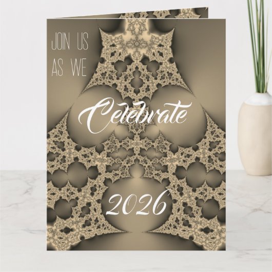 Invitation à une fête du Nouvel An - fractale doré (Devant)