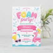 Invitation à une fête en mousse rose pour fille (Debout devant)