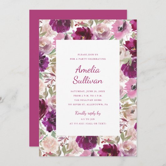 Invitation à une fête florale à l'aquarelle (Devant / Derrière)