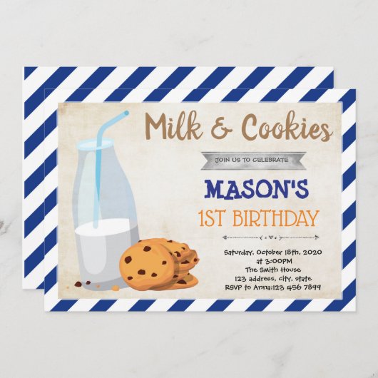 Invitation à une fête garçon lait ET biscuits (Devant / Derrière)