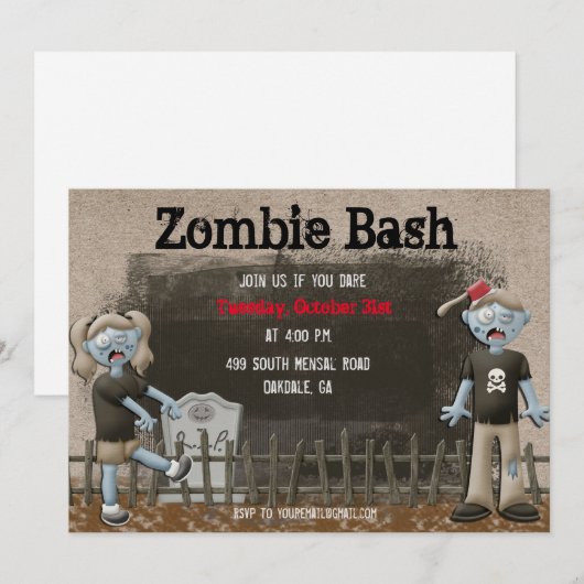 Invitation à une fête Halloween de zombies (Devant / Derrière)