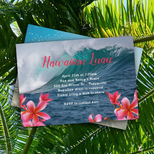 Invitation à une fête Hawaïenne Luau avec vagues d