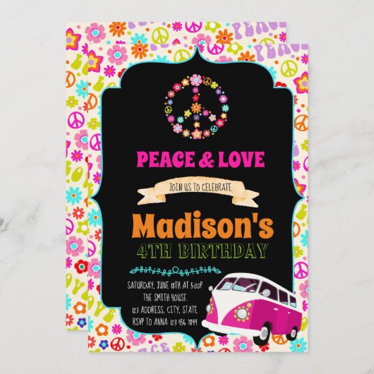 Invitation à une fête hippie mignonne (Devant / Derrière)