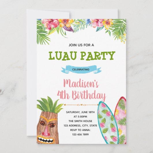 Invitation à une fête luau (Devant)