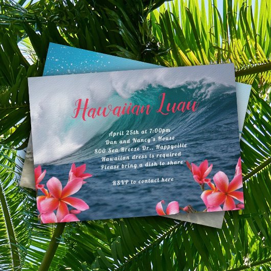 Invitation à une fête Luau hawaïen avec vagues déf