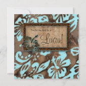 Invitation à une fête Luau Hibiscus bleu marron (Dos)