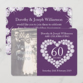 Invitation à une fête pour 60 ans de mariage coeur (Devant / Derrière)