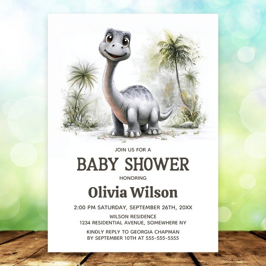 Invitation à une fête prénatale avec un dinosaure