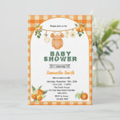 Invitation à une fête prénatale bébé orange mignon (Debout devant)