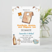 Invitation à une fête prénatale Cornhole et Bière (Debout devant)