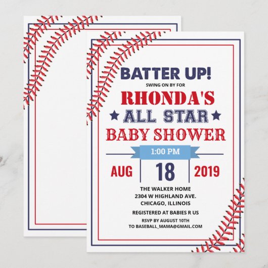 Invitation à une fête prénatale de baseball (Devant / Derrière)