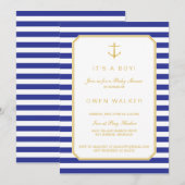 Invitation à une fête prénatale Nautilus Navy & Or (Devant / Derrière)