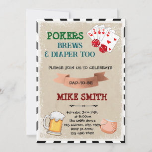 Invitation à une fête prénatale Poker et Bière