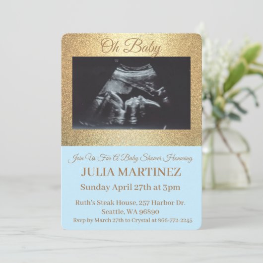 Invitation à une fête prénatale pour garçon - Écho (Debout devant)