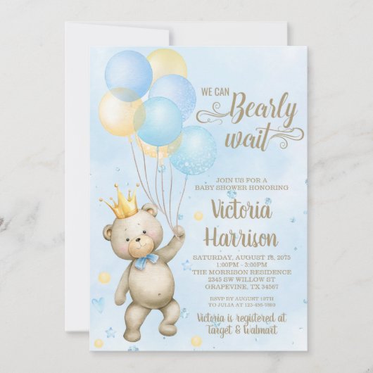 Invitation à une fête prénatale pour un garçon our (Devant)