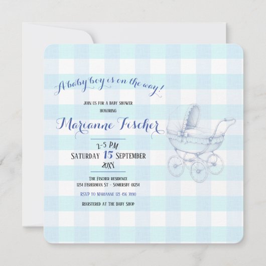 Invitation à une fête prénatale rétro pour garçon (Devant)