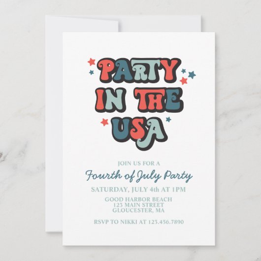 Invitation à une fête rétro du 4 juillet aux États (Devant)