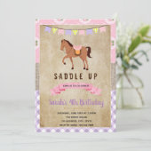Invitation à une fête shabby chic rose avec cheval (Debout devant)